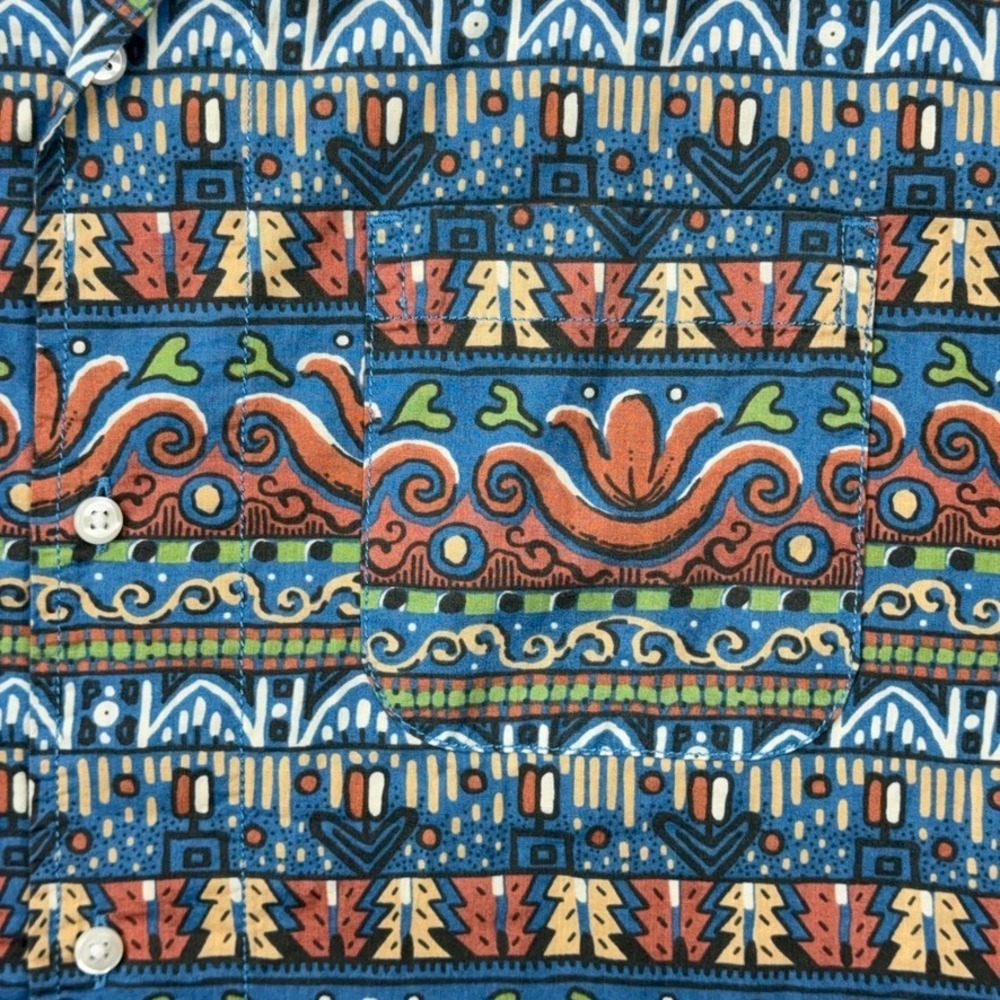 J.Crew Shirt Mens Medium Blue Tribal Geometric Print Cotton Camp Summer Beach - Picture 6 of 13